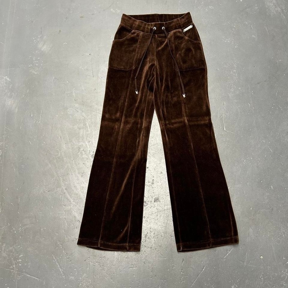Vintage y2k women's chocolate brown velour baggy flared sweatpants Size S